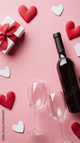 Romantic Celebration With Wine, Glasses, and Hearts for Special Occasions