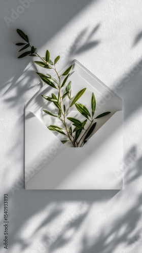 Decorative Wall Art Featuring a Minimalist Envelope With Greenery and Soft Sh...