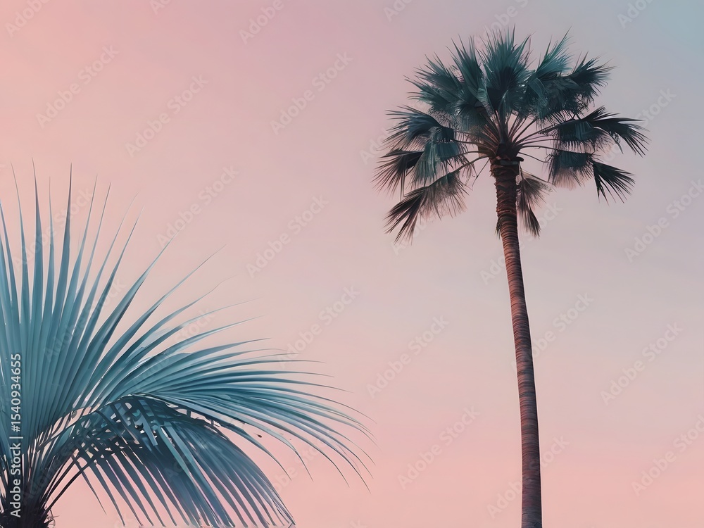 Minimalist Palm Tree Silhouette on Pastel Blue-Pink Gradient Background Minimalist Palm Tree Silhouette on Pastel Blue-Pink Gradient Background