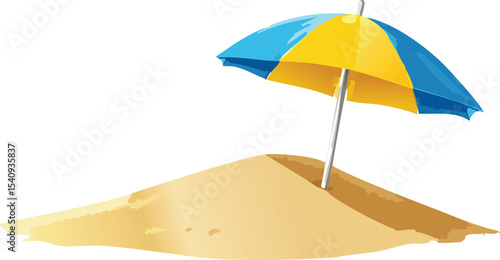 Beach Sun Umbrella Firmly Planted in Sandy Shore