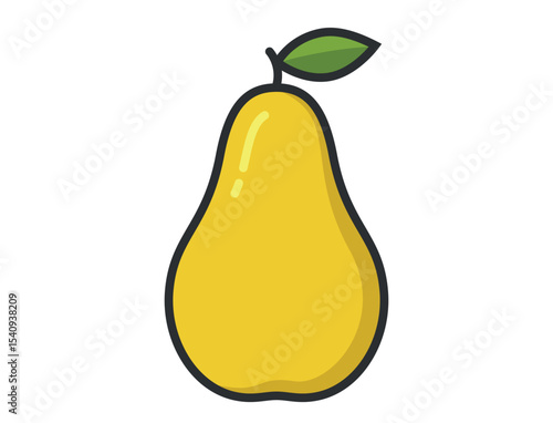 Yellow pear with leaf. natural organic fruit. Harvest, agriculture and farming symbol. Isolated vector image