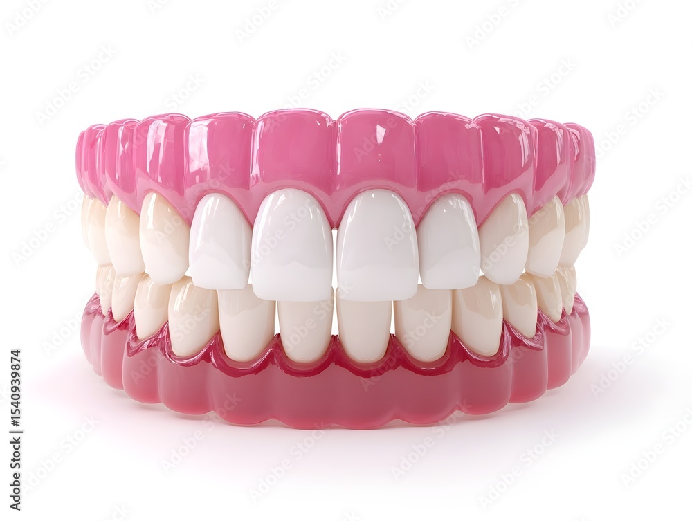 Obraz premium Model of human ideal teeth isolated on a white background one single 3D model of teeth on a white background, frontal view