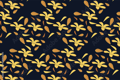 Tropical florals accented with rich gold details for vibrant summer resort branding, textiles, and party decor.