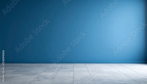 Empty Room with Blue Wall and Concrete Floor: Minimalist Interior Design