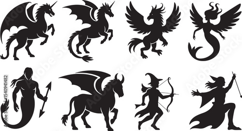 Black Silhouettes of Mythical Creatures and Fantasy Characters 1