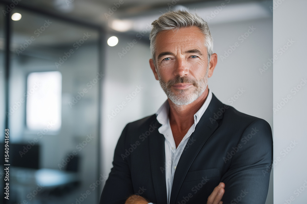 Confident mature businessman in a sleek modern office exuding professionalism and success Confident mature businessman in a sleek modern office exuding professionalism and success