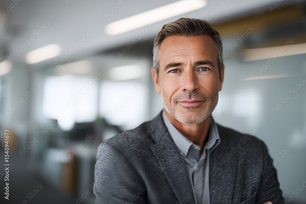 Confident mature businessman in a sleek modern office, professional portrait of a successful corporate executive Confident mature businessman in a sleek modern office, professional portrait of a successful corporate executive