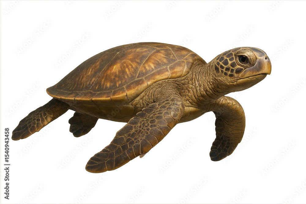 Fototapeta premium Sea turtle isolated on transparent background, marine animal, cut-out view
