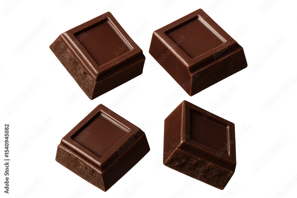 Delicious dark chocolate chunks isolated on a transparent background, sweet food Delicious dark chocolate chunks isolated on a transparent background, sweet food