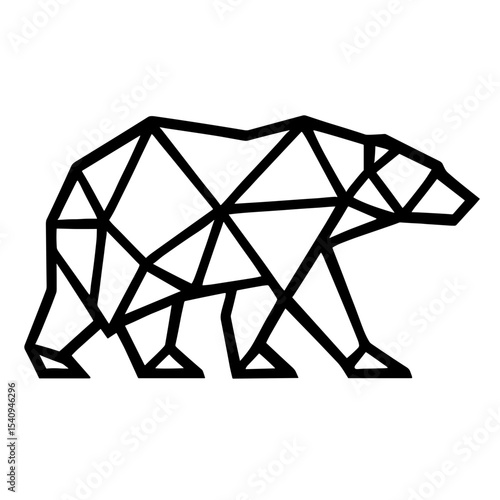 Geometric polar bear, minimalist design, polygon animal, line art, black and white illustration.
