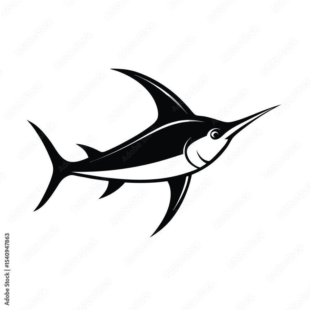 Fototapeta premium Sharp swordfish head silhouette clean detailed vector graphic for banners logos and advertisements