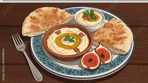 Delicious Hummus with Pita Bread and Figs A Mediterranean Culinary Delight
