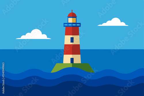A beacon of safety, this white lighthouse stands proudly on an island, guiding navigation across the vast sea and dramatic coastline