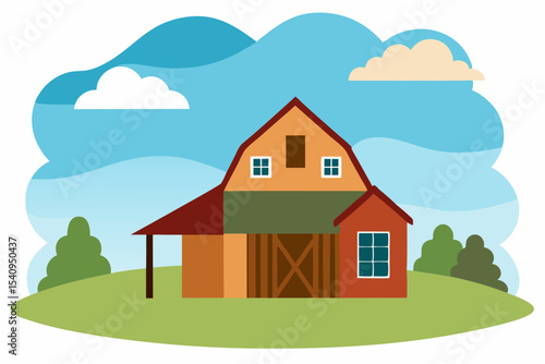 Rustic Farm Barn Illustration Idyllic Countryside Scene