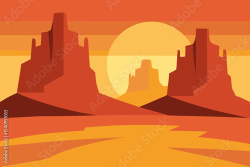 Sunset over Monument Valley A Minimalist Desert Landscape Illustration
