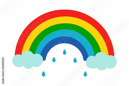 Vibrant Rainbow Arch with Rain Drops A Colorful Weather Illustration