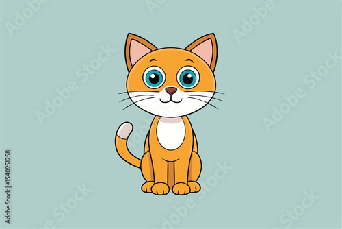 A playful cartoon cat drawing with a funny orange tail illustrates a cute domestic kitten character