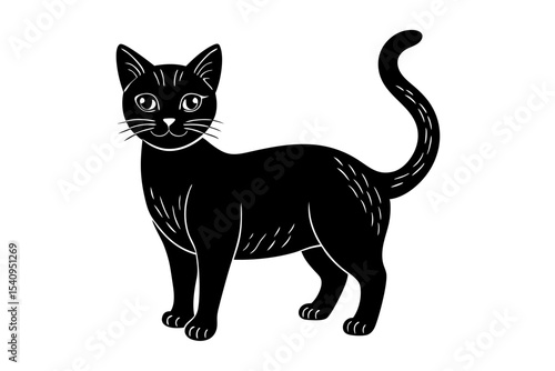 Cute black and white kitten, a playful domestic small animal on isolated white background, perfect vector illustration