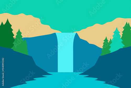 Serene Waterfall Landscape Nature's Majestic Cascade in Vibrant Hues