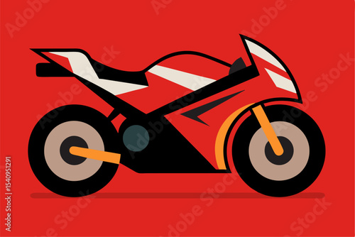Red sport motorcycles and a racing car on the road, showcasing the thrill of speed and powerful transportation