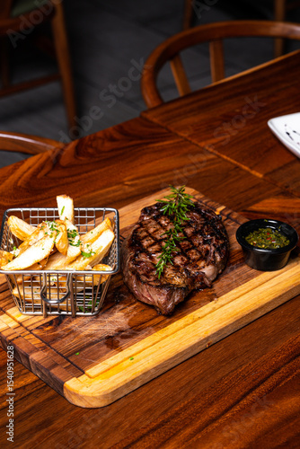 A steak on a board