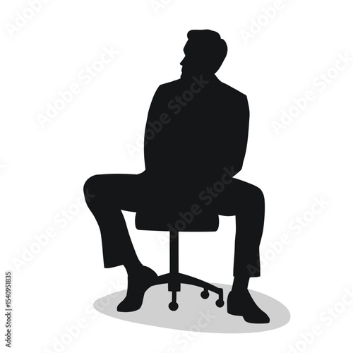 Handsome man figure sitting on chair, black silhouette rotating chair