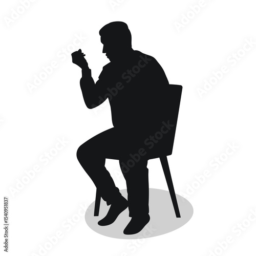 Experienced man explaining sitting, hand gesture, black silhouette