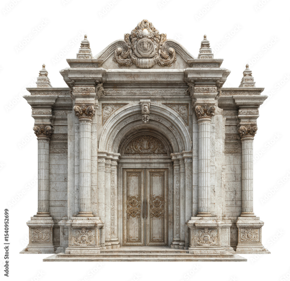 Naklejka premium Elegant architectural facade historic district 3d render stone environment front classic style cut out png