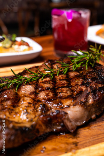 A steak on a board