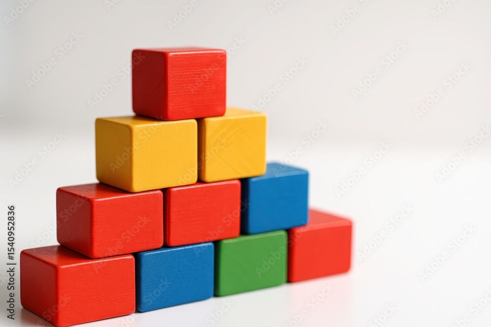Colored Wooden Blocks Pyramid Pattern Shallow Depth Field Colored Wooden Blocks Pyramid Pattern Shallow Depth Field