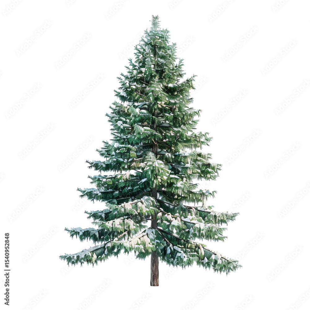 Obraz premium A tall evergreen tree adorned with a fresh layer of snow, showcasing its stunning green foliage against the winter backdrop.