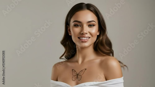 naughty woman with butterfly tatton on her body 