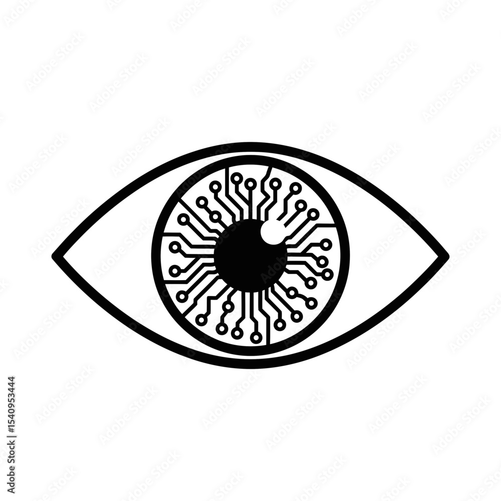 Artificial intelligence eye icon with circuit design Artificial intelligence eye icon with circuit design
