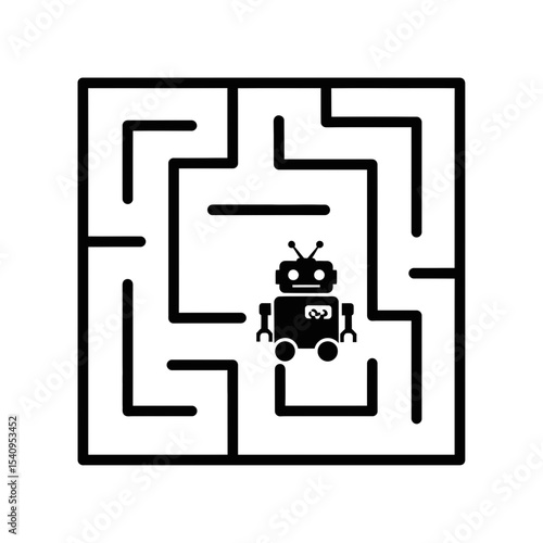Robot navigating a maze in a minimalist design