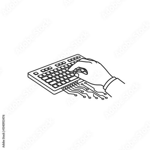 Hand interacting with keyboard in artificial intelligence concept
