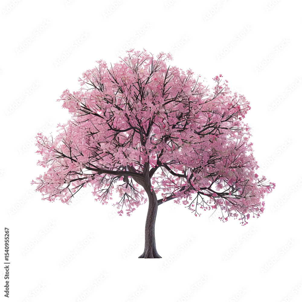 Obraz premium A stunning pink flowering tree showcasing vibrant blossoms and a sturdy trunk against a plain backdrop.