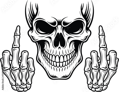 Skull Middle Finger Svg, Skeleton Svg