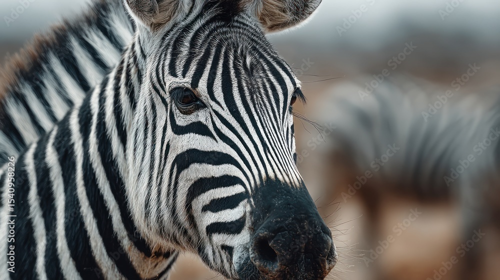 Naklejka premium Close-up Zebra Portrait in Savanna Setting
