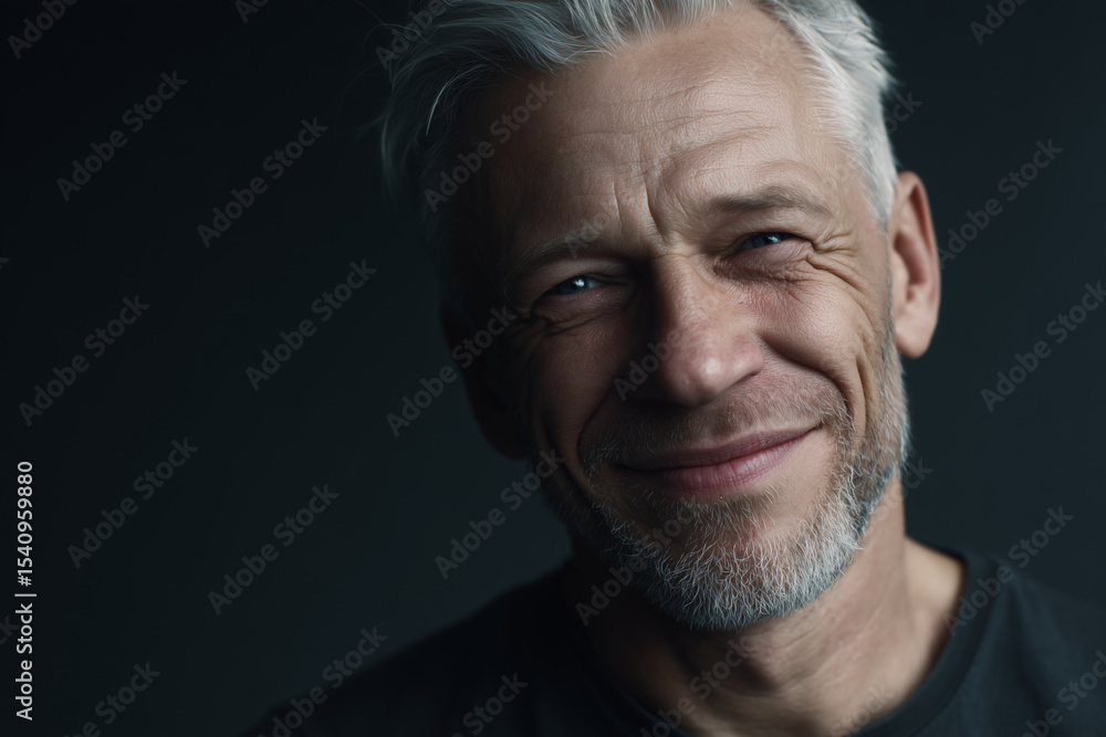 Hyper-realistic close-up portrait of a smiling mature man with warm expression and natural features Hyper-realistic close-up portrait of a smiling mature man with warm expression and natural features