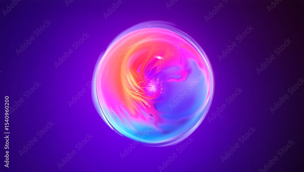 Naklejka premium Abstract Sphere Vibrant Neon Colors Swirling in a Glowing Orb