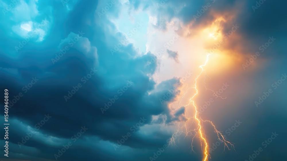Obraz premium Dramatic storm clouds with a vibrant lightning strike