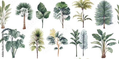 Watercolor Seamless Pattern of Lush Dinosaur-Era Ferns and Trees. Prehistoric Flora Growing for design, textile, packaging, fabric, wallpaper, branding, stationery, wrapping paper interior decor