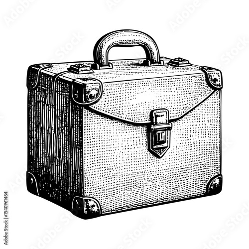 First aid medical bag sketch engraving black and white outline. Scratch board imitation.