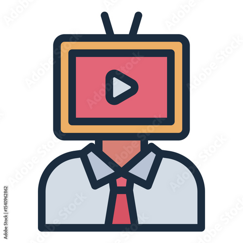 television head filled line icon for media binge behavior