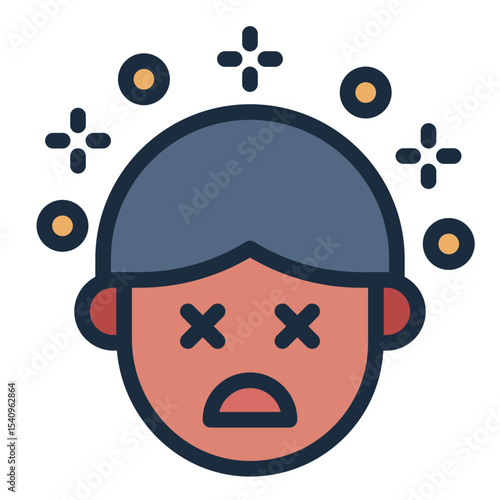 drunk face filled line icon for alcohol abuse symptom