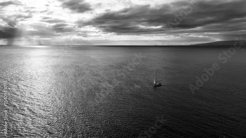Waikiki Sailing before storm black and white