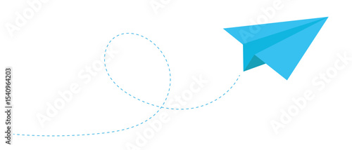 Paper plane icon with dotted line. Airplane vector, icon. Silhouette of  flying paper plane vector symbol with dotted track direction. Vector illustration.