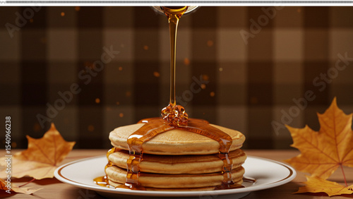 Delicious Golden Pancakes Drizzled with Maple Syrup