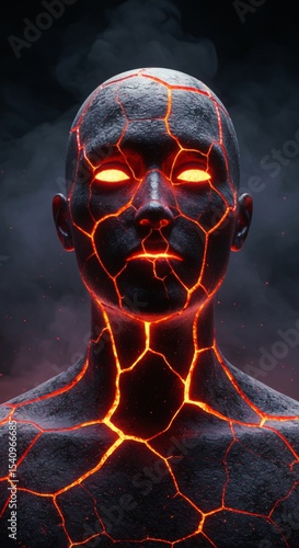 Intense Portrait of Figure with Glowing Lava Skin