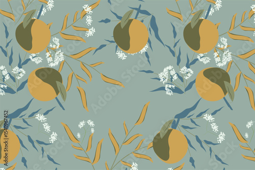 Sophisticated and delicate citrus florals with fine line details and muted color palette for upscale branding and packaging